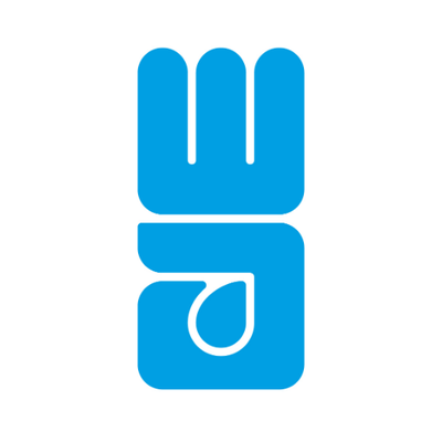 WaterAid's logo, the shape of a fist with a water drop